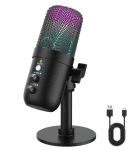 올뭉 USB 유선 스탠드 콘덴서 마이크 게이밍 마이크 미니 컴퓨터 마이크 RGB LED 스피커 마이크 노래방 방송용 녹음용 액티브 노이즈 캔슬링